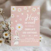 Bunny Daisy Roze Meisje Verjaardagsfeestuitnodigin