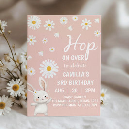 Bunny Daisy Roze Meisje Verjaardagsfeestuitnodigin Kaart