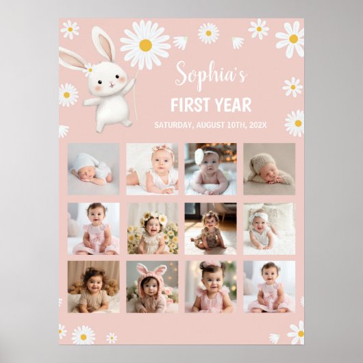 Bunny Daisy Verjaardagsfoto Milestone Poster (Voorkant)