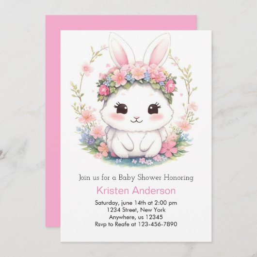 Bunny Delights Meisje Baby shower Kaart (Voorkant / Achterkant)