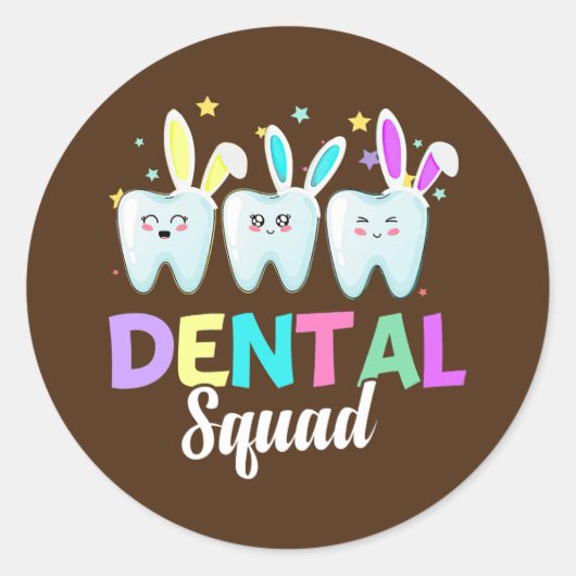 Bunny Dental Squad Dentist Happy Paasdag Ronde Sticker (Voorkant)