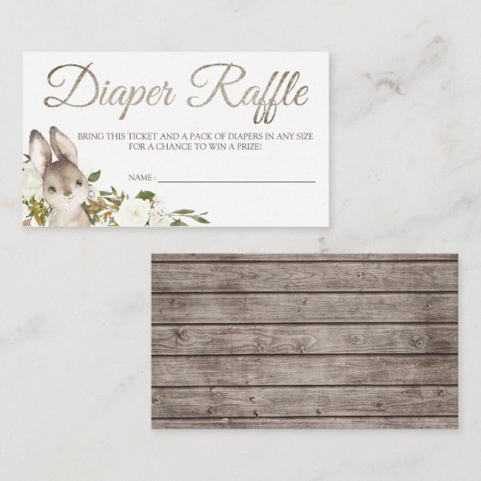 Bunny Diaper Raffle Kaart Tickets voor Baby shower (Voorkant / Achterkant)