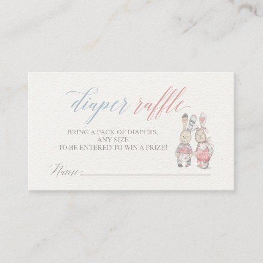 Bunny Diaper Raffle Tickets voor Baby shower Informatiekaartje (Voorkant)