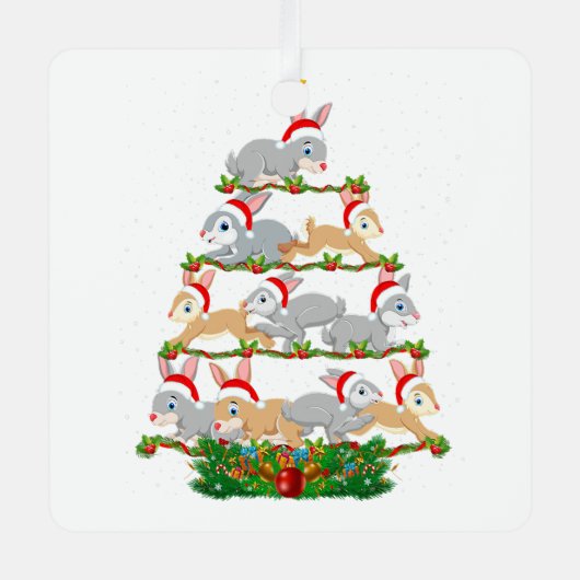Bunny Dierenvriend Xmas met kerstbomen Metalen Ornament (Voorkant)
