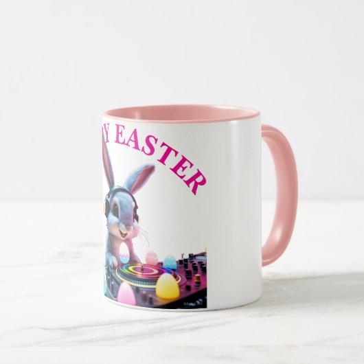 Bunny DJ Easter Egg Platenspeler Pink Mok (Voorkant rechts)