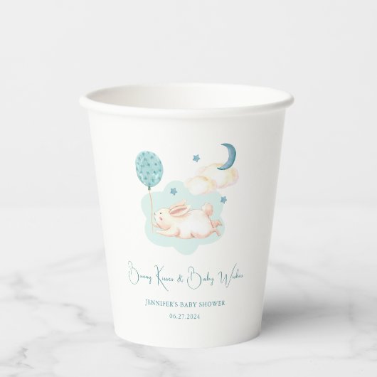 Bunny Dreams Blauw Baby shower Papieren Bekers (Voorkant)