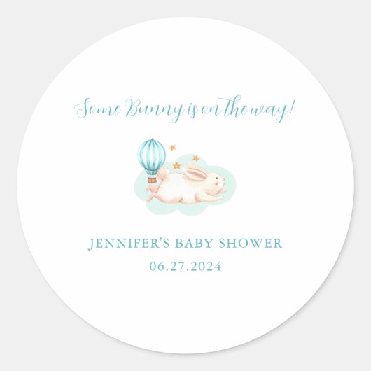 Bunny Dreams blauw baby shower Ronde Sticker (Voorkant)