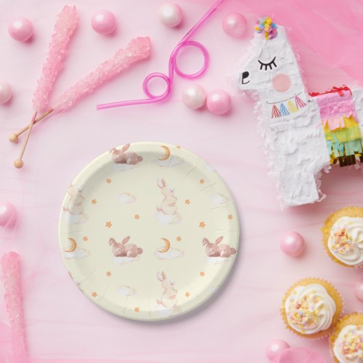 Bunny Dreams Neutraal Baby shower Papieren Bordje (Feest)
