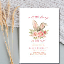Bunny ear blush roze floral baby shower Uitnodigin