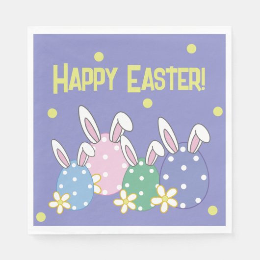 Bunny Ear Eggs Happy Pasaster Napkins (paars) Servet (Voorkant)