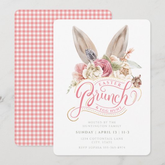 Bunny Ears | Pasen Brunch en Egg Hunt Uitnodiging (Voorkant / Achterkant)