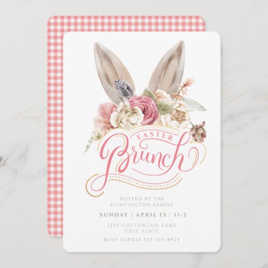 Bunny Ears | Uitnodiging tot Pasen-Brunch (Voorkant / Achterkant)