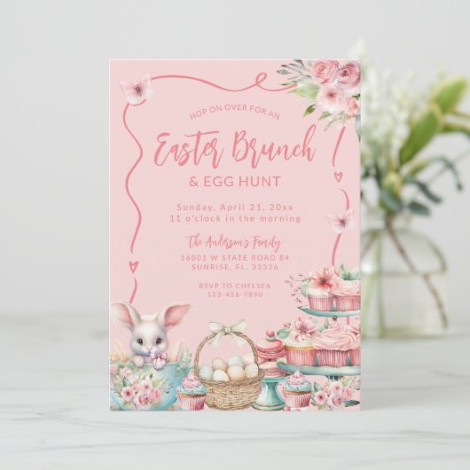 Bunny Easter Brunch en Egg Hunt Kaart (Staand voorkant)
