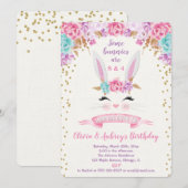 Bunny Easter Bunnies gezamenlijke verjaardagsfeest Kaart (Voorkant / Achterkant)