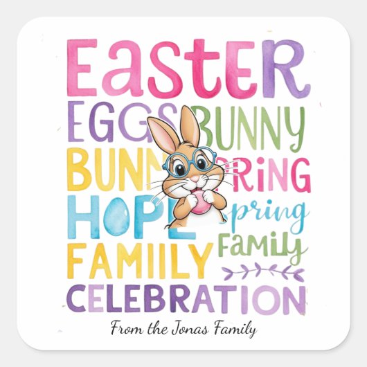 Bunny Easter Card , Personalized Easter funnyBunny Vierkante Sticker (Voorkant)