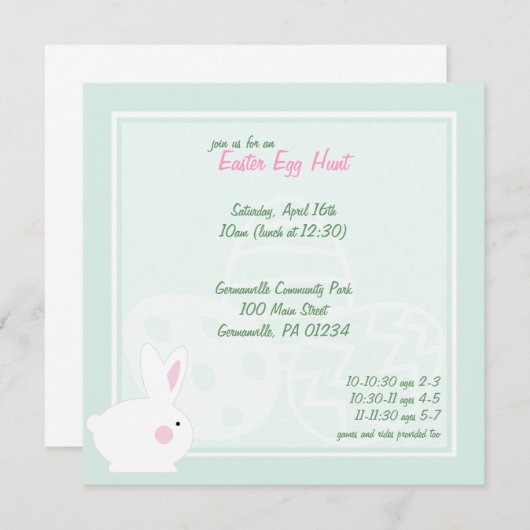 Bunny Easter Egg Hunt Invitaties Kaart (Voorkant / Achterkant)