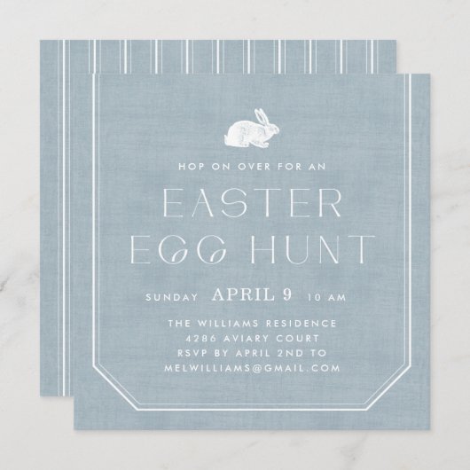 Bunny Easter Egg Hunt Invitation - Blauw Kaart (Voorkant / Achterkant)