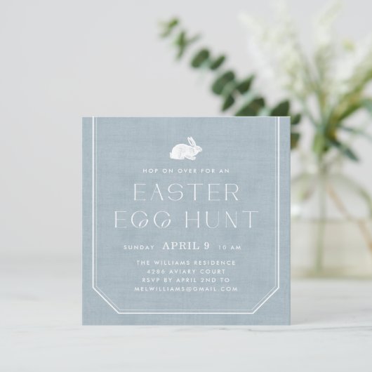  Bunny Easter Egg Hunt Invitation - Blauw Kaart (Staand voorkant)