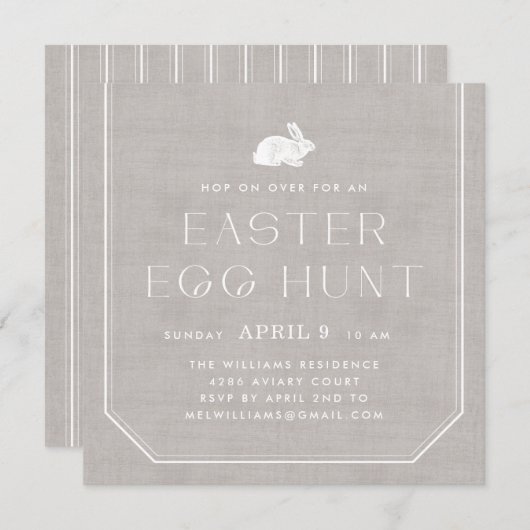 Bunny Easter Egg Hunt Invitation - Grijs Kaart (Voorkant / Achterkant)
