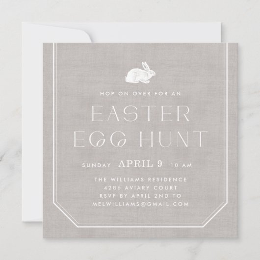  Bunny Easter Egg Hunt Invitation - Grijs Kaart (Voorkant)