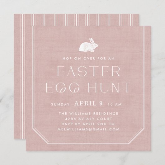  bunny Easter Egg Hunt Invitation - Roze Kaart (Voorkant / Achterkant)