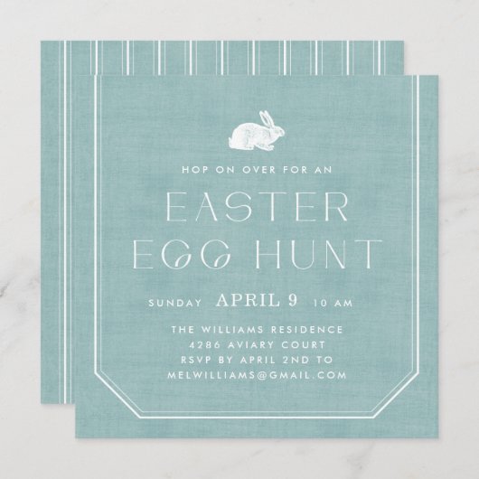 Bunny Easter Egg Hunt Uitnodiging - Blauwgroen (Voorkant / Achterkant)