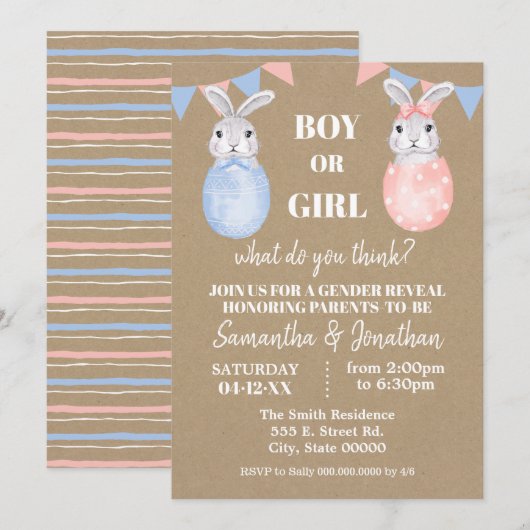 Bunny Easter Gender Reveal Boy of Girl Baby shower Kaart (Voorkant / Achterkant)