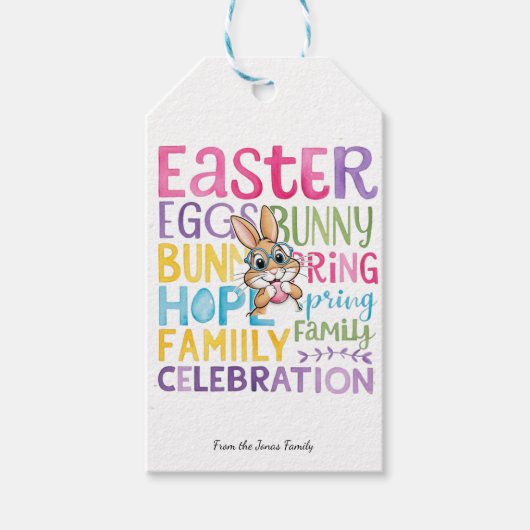 Bunny Easter Gift Tag, Personalized EasterBunny Cadeaulabel (Voorkant)