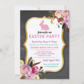 Bunny Easter Party Egg Hunt Invitation Florals uit Kaart (Voorkant)