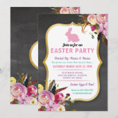 Bunny Easter Party Egg Hunt Invitation Florals uit Kaart (Voorkant / Achterkant)