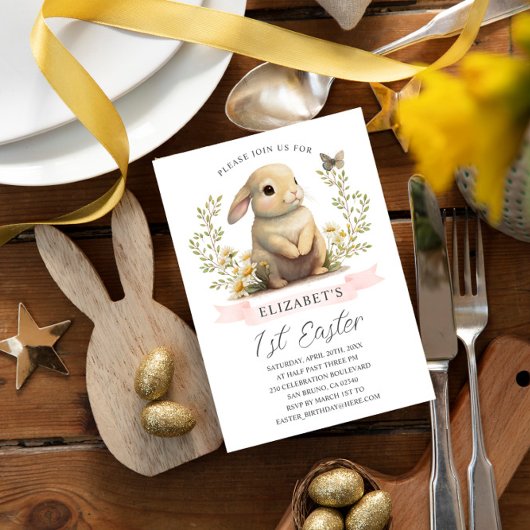 Bunny Easter Wild One Birthday Party Invitation Kaart