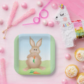 Bunny Eating Carrot Adorable Rabbit Papieren Bordje (Feest)
