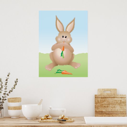 Bunny Eating Carrot Adorable Rabbit Poster (Keuken)