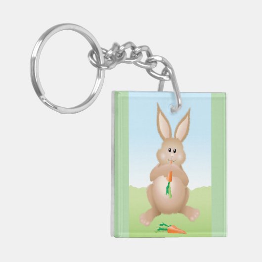Bunny Eating Carrot Adorable Rabbit Sleutelhanger (Voorkant Links)
