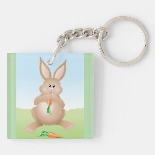 Bunny Eating Carrot Adorable Rabbit Sleutelhanger (Achterkant)