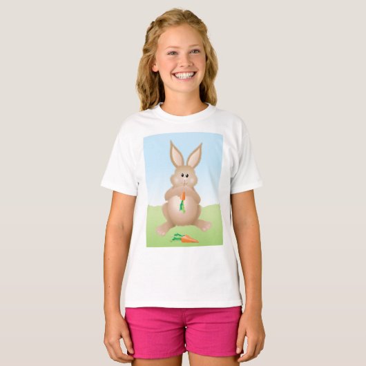 Bunny Eating Carrot Adorable Rabbit T-shirt (Voorkant volledig)