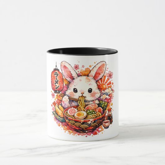 Bunny Eating Ramen Mok (Midden)