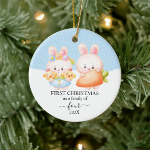Bunny eerste kerstgezin van 4 keramisch ornament