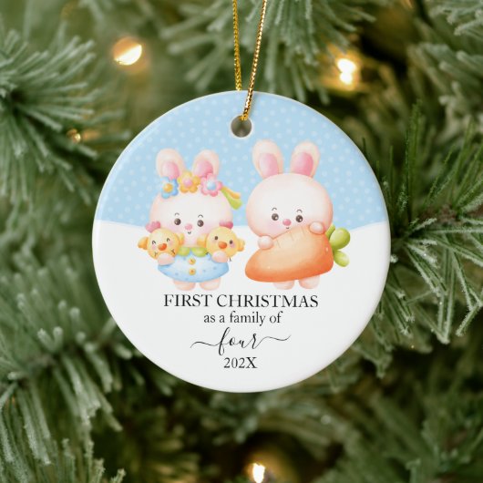 Bunny eerste kerstgezin van 4 keramisch ornament (Boom)