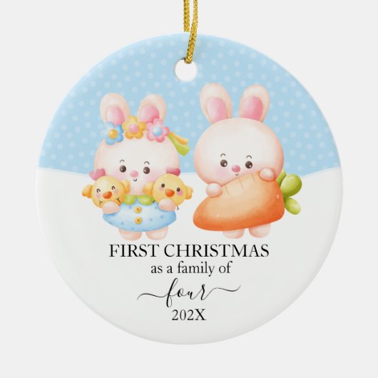 Bunny eerste kerstgezin van 4 keramisch ornament (Voorkant)