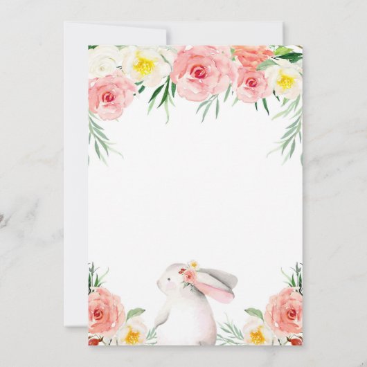 Bunny eerste verjaardag uitnodiging meisjes bloeme (Achterkant)