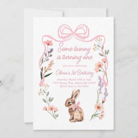 Bunny eerste verjaardag uitnodiging wilde bloemen  (Voorkant)