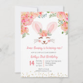 Bunny eerste verjaardagsuitnodiging, floral kaart (Voorkant)