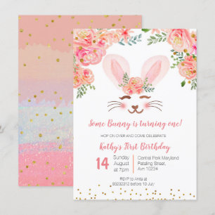 Bunny eerste verjaardagsuitnodiging, floral kaart