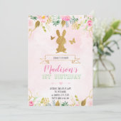 Bunny eerste verjaardagsuitnodiging kaart (Staand voorkant)