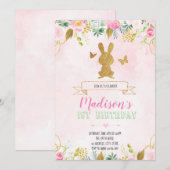 Bunny eerste verjaardagsuitnodiging kaart (Voorkant / Achterkant)