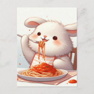 Bunny eet spaghetti briefkaart