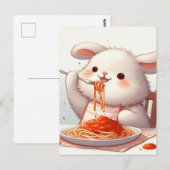 Bunny eet spaghetti briefkaart (Voorkant / Achterkant)