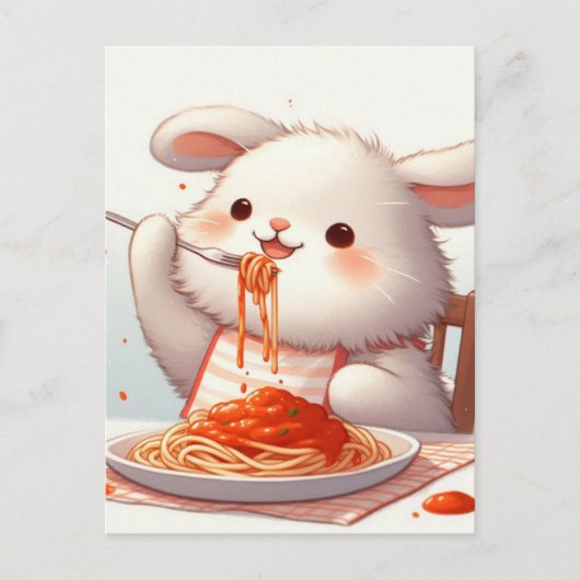 Bunny eet spaghetti briefkaart (Voorkant)