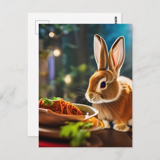 Bunny eet spaghetti briefkaart (Voorkant / Achterkant)